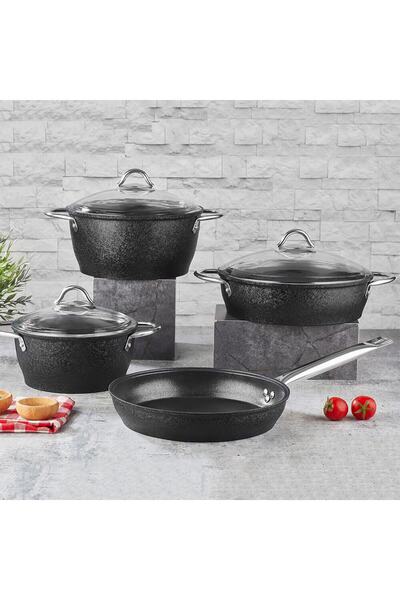 NICEHOMEART Noble Lıfe Black Legend 7 Parça Tencere Seti Çelik Saplı 20+24+26...