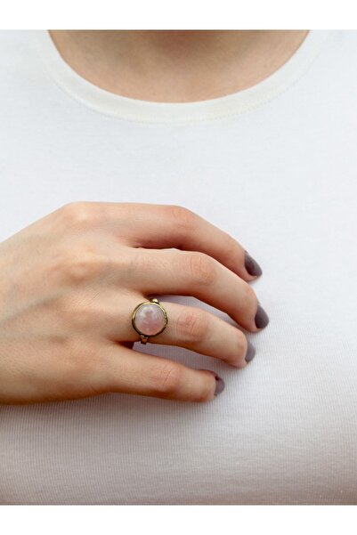 esha خاتم قابل للتعديل من حجر الكوارتز الوردي الطبيعي