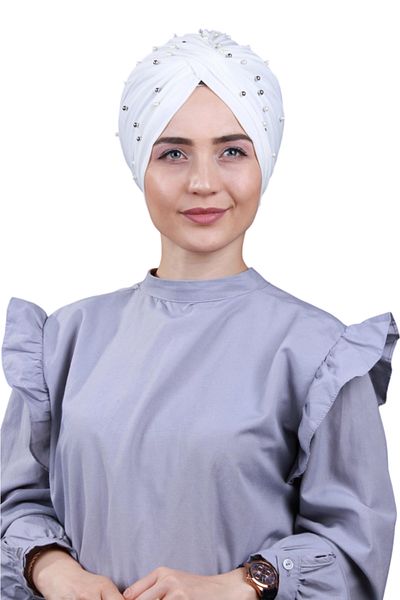 Melodi Scarf Women's Hijab Pearl and Stoned Vera Outer Bonnet White