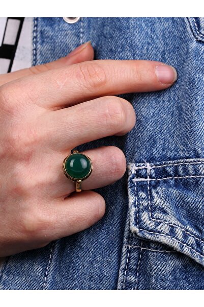esha خاتم نسائي قابل للتعديل من الأحجار الطبيعية من العقيق الأخضر