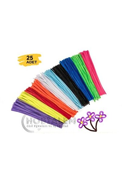 Arthobi 25 Adet, Şönil, 30 Cm, Tüylü Tel, Eğitici Şönil Seti, Renkli Tel,