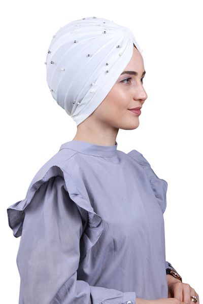 Melodi Scarf Women's Hijab Pearl and Stoned Vera Outer Bonnet White