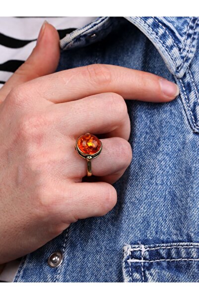 esha Doğal Taş Kehribar Doğal Taşlı Ayarlanabilir Yüzük