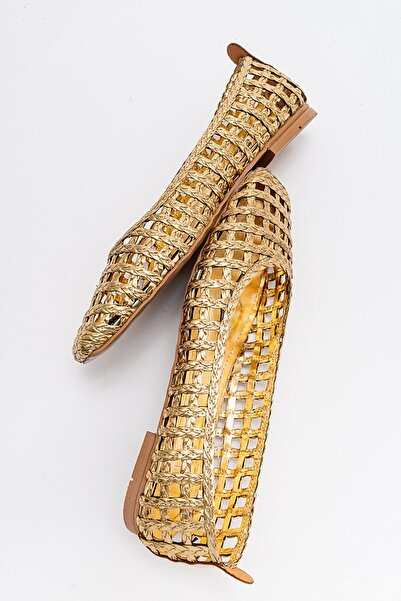 LuviShoes ARCOLA arany kötött mintás női balerinák