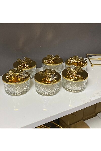 Fiyakalı Ürünler Atölyesi 6 قطع من الحلوى الزجاجية الخالية من الوقت مع غطاء ذهبي، وعاء الآيس كريم، وعاء الوجبات الخفيفة، وعاء المربى، وعاء المهر، وعاء العرض