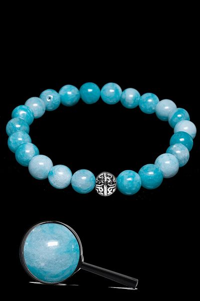 Tesbih Atölyesi Certified Silver Apparatus Natural Amazonite Stone Bracelet