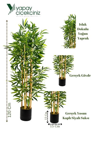 YAPAY ÇİÇEKÇİNİZ 5 Gövdeli Yoğun Yapraklı 120 Cm Yapay Bambu Ağacı