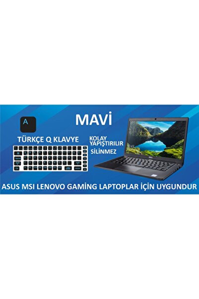 Ary Klavye Sticker, Türkçe Q Klavye Etiketi Laptop Pc Sticker Mavi