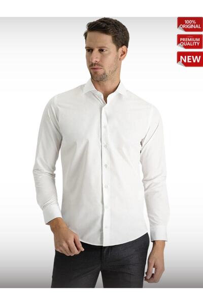 OverPazar Лабораторна чоловіча сорочка з довгими рукавами, класична, чорно-біла, облягаюча