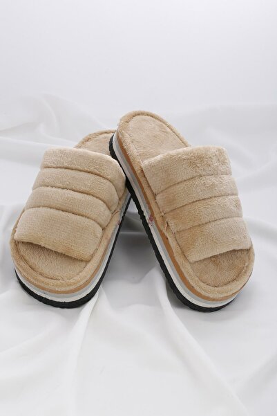 Anıl Ayakkabı Papuci de pluș pentru femei, cremă bej-gri, cu burete de pluș, ...