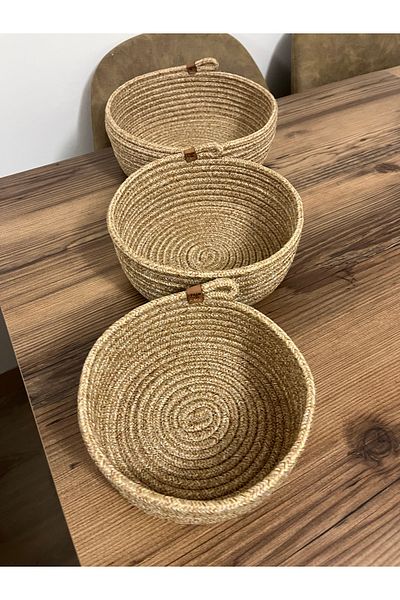 Namteks 25x10-23x9-20x8 Set of 3 Wicker Basket Set Bathroom, Kitchen, Room Organizer Handmade Decorative