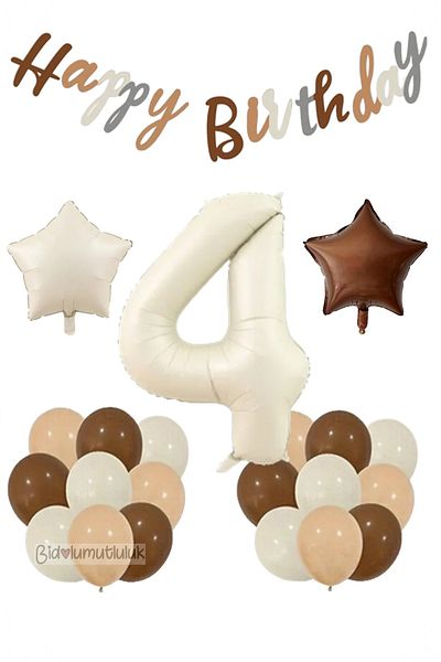 BİDOLUMUTLULUK Age Retro Birthday Set; Cream Number Foil, Banner, Heart Foil and Latex Balloon Birthday Fun