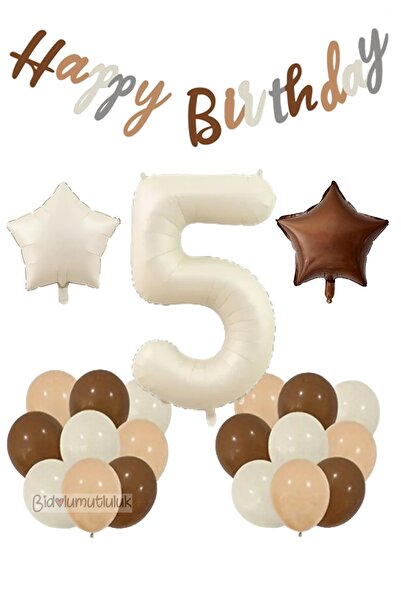 BİDOLUMUTLULUK Age Retro Birthday Set; Cream Number Foil, Banner, Heart Foil ...