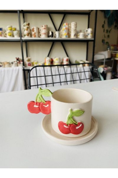 Banuart Cherry Handmade Gift Ceramic Coffee Cup