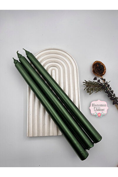 Verda Desing Dekoratif Metalik Yeşil Şamdan Mumu 3 lü Set