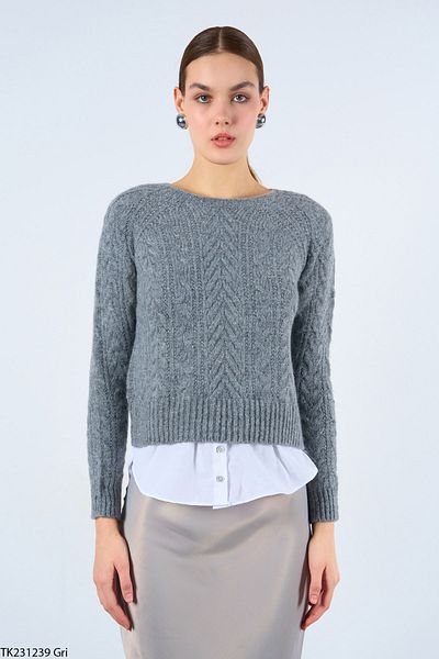 Liora Women's Gray Braided Shirt Sweater