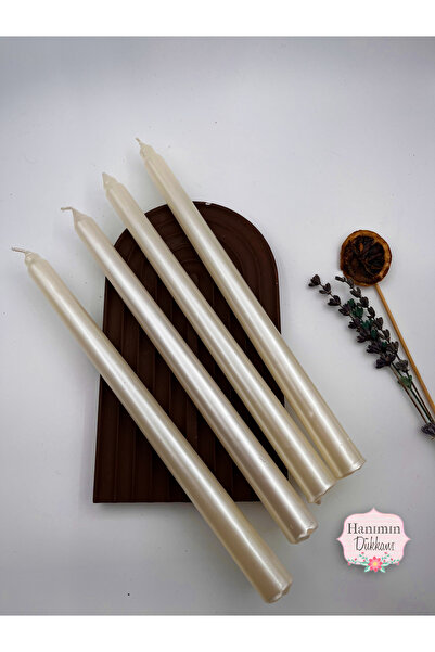 Verda Desing Dekoratif Metalik Beyaz Sedef İnci Şamdan Mumu 4 lü Set