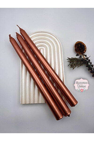 Verda Desing Dekoratif Metalik Bronz Rose Şamdan Mumu 3 lü Set