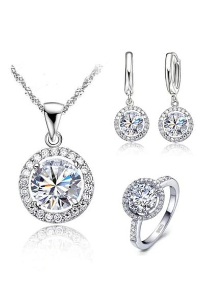 Modaadresiniz Zircon Stone Necklace Earrings Ring Zamak Plated Jewelry Set