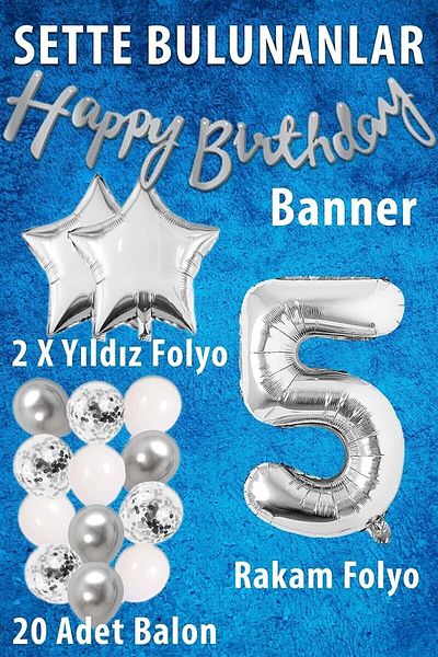 Bkmc Silver Concept Birthday Celebration Set White Silver Confetti Balloon Number Star Foil And Banner
