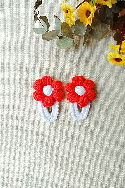D&D CONCEPT Daisy Snap Buckle - Girl's Red White Color Hair Accessory Buckle Knitted Buckle