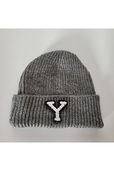 initialess Mohair Folded Wool Beret with Letter Y