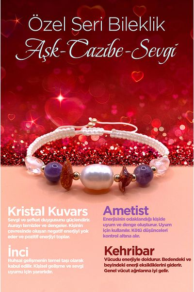 OSMANLI DEĞERLİ TAŞ Custom Design Women's Bracelet Charm-love-love Pearl-Crystal Quartz-Bum-Amethyst