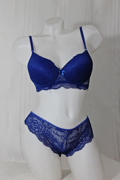 LOVE Navy Blue Half Filled Bra Set with Lace Detail