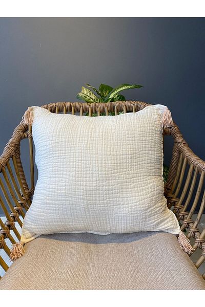 YASEMİNİNEVİ Muslin Ivory (HAM) Throw Pillow Cover (TWO PIECES)