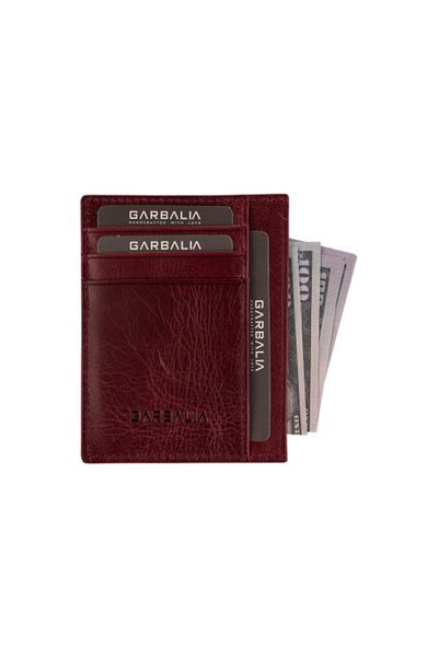 Garbalia 100% Handmade Crazy Leather Double Sided Unisex Claret Red Card Holder Money Portfolio