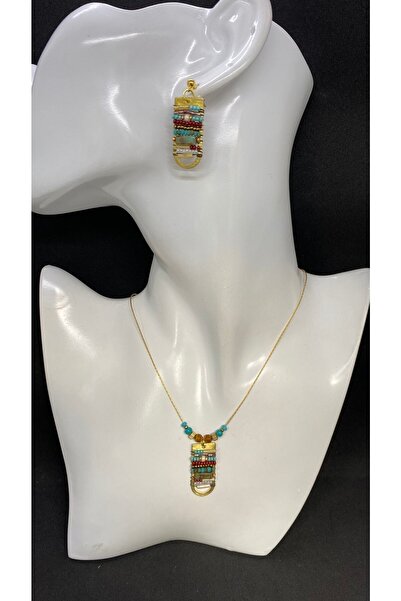 Porsuk Alternatif اليدوية العرقية الحياكة الخرز المرأة قلادة القرط مجموعة