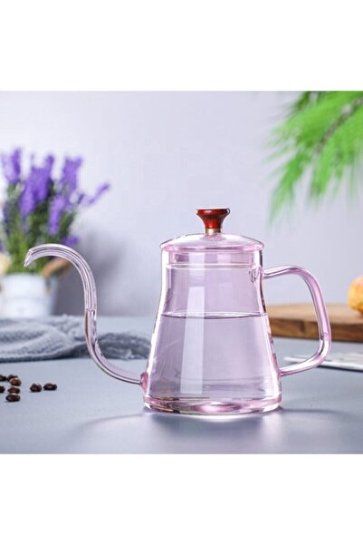 JESSE - Cam Borosilikat Kettle Ibrik 600 Ml Ateşe Dayanıklı - Pembe