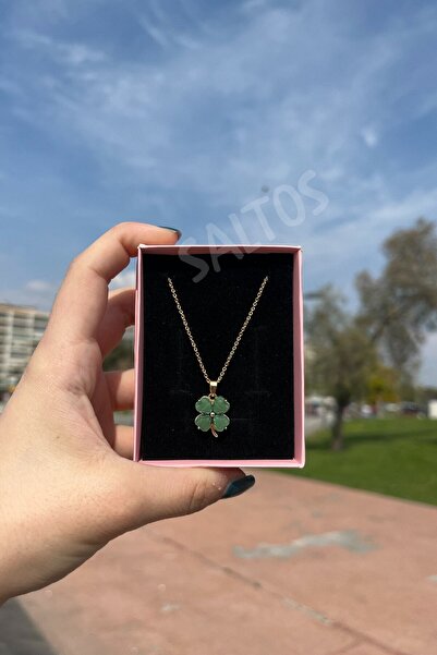 Saltos Yeşil Yonca Gold Kolye Kar Küresi Doğum Günü Hediyesi Arkadaşa Sevgiliye Set Kadına Özel Kutu