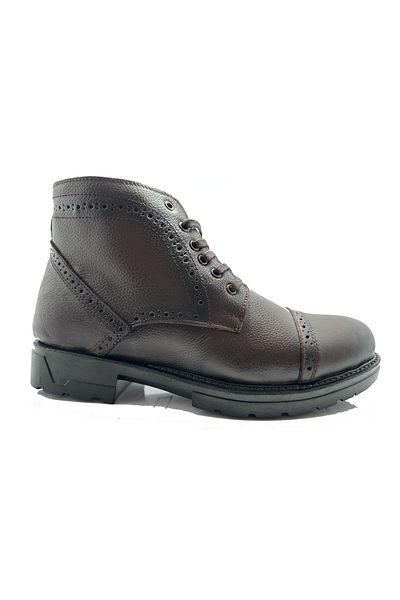 Ehil 72518 Brown Genuine Leather Men's Boots with Fur Inside and Zipper