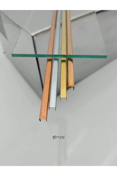 YıldızDesign 3mm Cam İçin Gold Renk, Pirinç 50cm U Profil, Oluklu Profil, Cam...