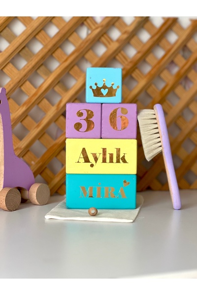 mogokids Renkli anne bebek anı küpü ve bebek saç fırçası seti
