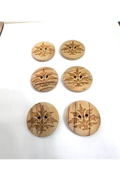 ODDA TASARIM ATÖLYESİ Laser top floral embroidered natural wood button set 2.5cm