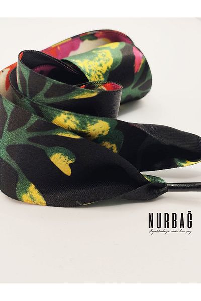 NURBAĞ DOKUMA SNEAKERS BLACK PRINTED SATIN LACES 1 PAIR QA00018 100 CM
