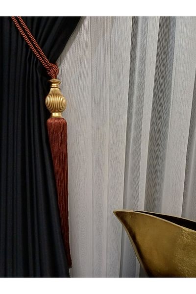 venedik home Brick Color Tufted Background Curtain Side Binding Bracelet Gold Kutu Detailed Background Curtain Apparatus