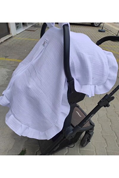 mommüslin Beyaz 4 Katlı Müslin Puset Örtüsü ve Puset Minderi, Puset Takımı