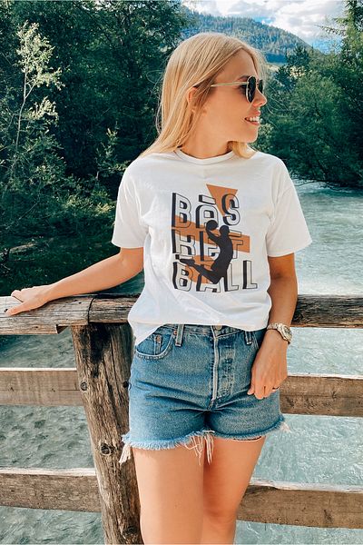 ADA BEBEK ÇOCUK Γυναικείο μπλουζάκι με λαιμόκοψη 100% βαμβάκι με στάμπα μπάσκετ