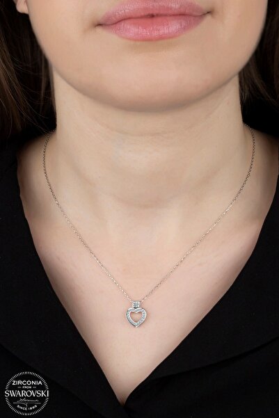 Swarovski Zirconia Kadın Kalp Montür Gümüş Kolye
