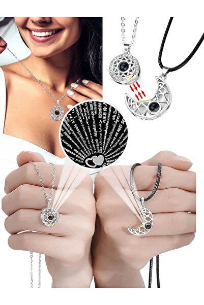 Mood Agenda قلادة العشاق المغناطيسية أنا أحبك بـ 100 لغة، قلادة للزوجين