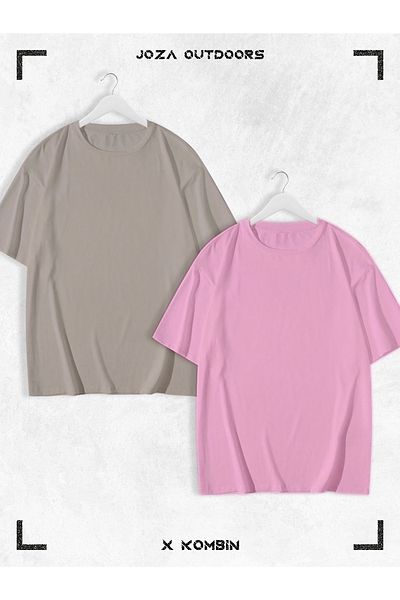 Joza Outdoors Γυναικεία Ανδρικά Unisex Lover Couple Συνδυασμός Βαμβακερό Oversize Πολύχρωμο καλοκαιρινό μπλουζάκι χωρίς στάμπα Σετ 2 τεμαχίων