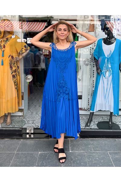Sosyete Kaplumbağa Authentic Voile Cotton Guipure Detailed Strappy Maxi Dress