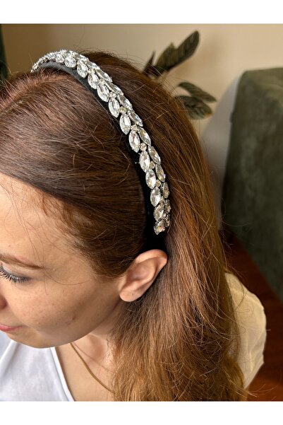 ByMerve Fabric Thin 3 Cm Full Baguette Black Color Stone Stylish Evening Dres...