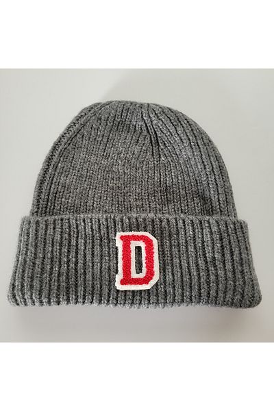 initialess Mohair Folded Knitted Anthracite Wool Beret with Letter D