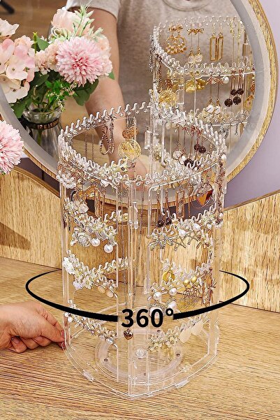 Yagabeauty 360° Dönebilen Takı Düzenleyici Organizeri Toka Küpe Düzenleme Standı Seffaf