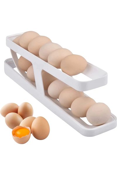 Busstier - 2 Tiers Automatic Egg Stand Egg Cup Rack and Organizer for Refrigerator