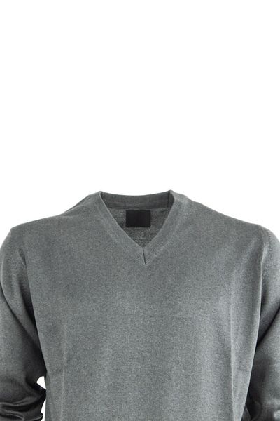 Oppland Men's Long Sleeve V-Neck Solid Color Classic Model Comfortable Cut Full Pattern Wool Woven Sweater